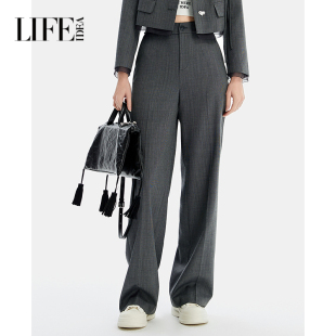 莱芙艾迪儿职场通勤秋冬垂感直筒OL风高腰百搭阔腿裤 女 休闲裤