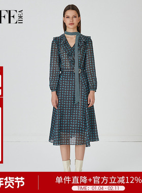 莱芙艾迪儿浪漫荷叶边法式连衣裙秋季印花气质裙子1E3L94014