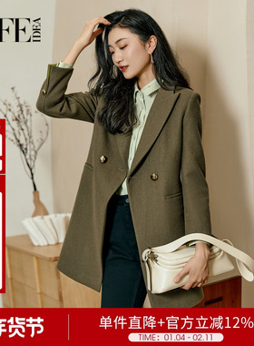 【商场同款】莱芙艾迪儿西装领外套女中长冬季新款大衣1E4D14148