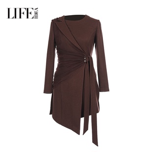 显瘦长袖 领设计上衣女修身 简约剪裁领口不对称西装 莱芙艾迪儿法式