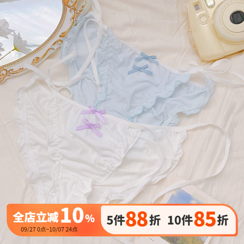 纯欲风冰丝内裤性感薄款绑带
