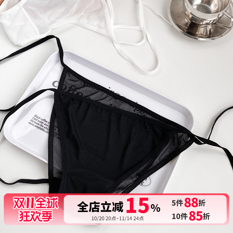 樱木凛~日系少女纯欲系带黑色性感女士内裤性感网纱绑带三角短裤