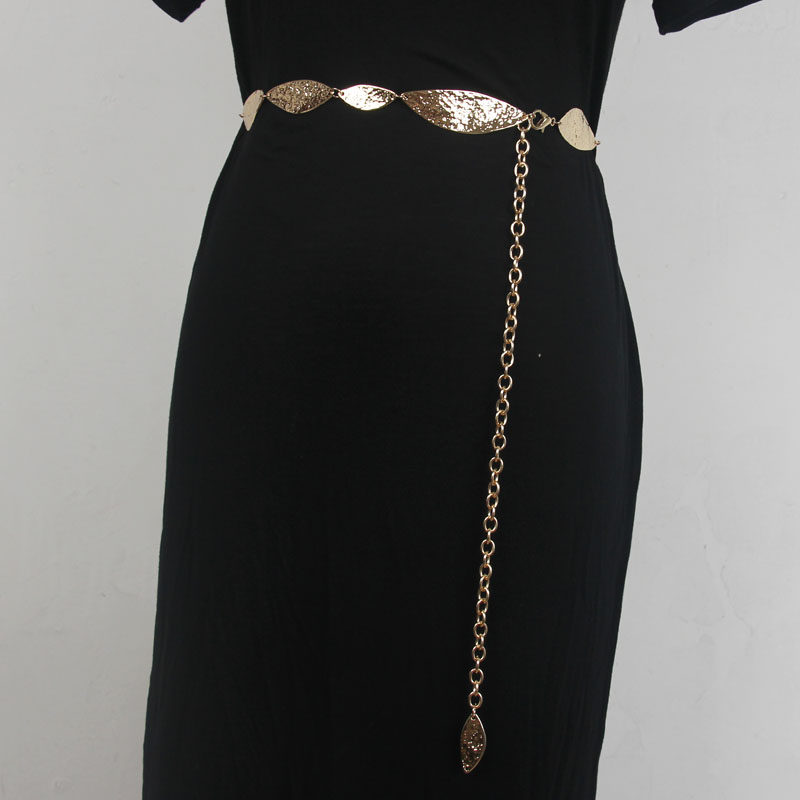 여성용 얇은 허리 체인 드레스 장식 벨트 골드 벨트 금속 잎 스커트가 달린 하이 엔드 거들