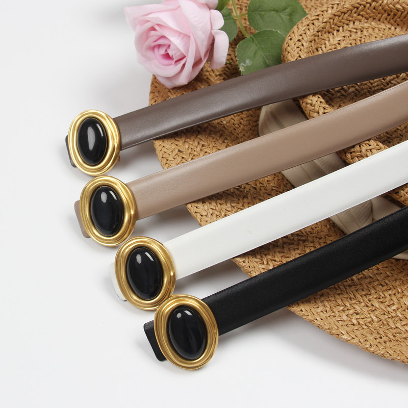 玻璃宝石真皮腰带女ins百搭简约配连衣裙束腰细腰封牛仔裤皮带潮