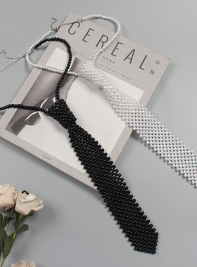 免打结配饰复古ins原宿学院风衬衫职业港风格子珍珠黑色领带男女