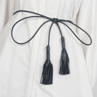 皮系绳腰带女士细配裙子连衣裙收腰装饰柔软皮毛衣羽绒服配饰大衣