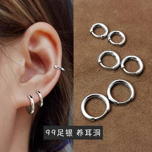 睡觉不用摘s925银光面耳圈女耳扣小耳环耳钉气质耳骨钉养耳简约