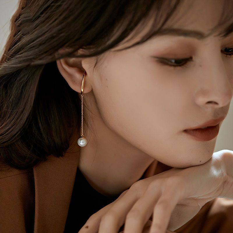 无耳洞耳蜗夹高级感长不对称耳挂女仙气森系仿珍珠耳挂2020新款耳