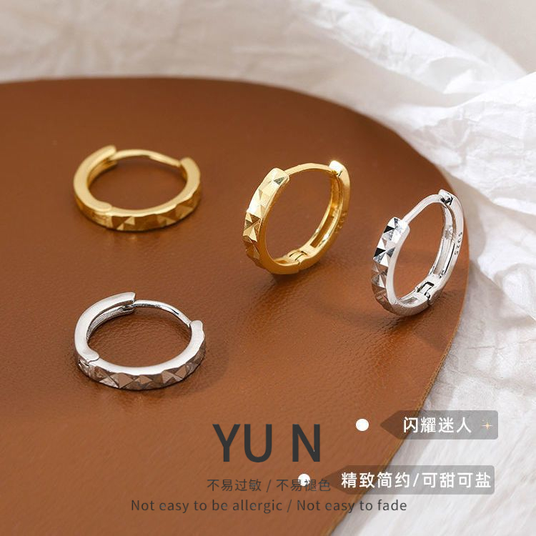 S925银耳扣女2024年新款耳骨圈菱形耳环气质时尚瘦脸网红气质耳钉