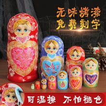 包邮 亚克路斯手绘商务礼品生日礼物 椴木品牌俄罗斯套娃10层1051