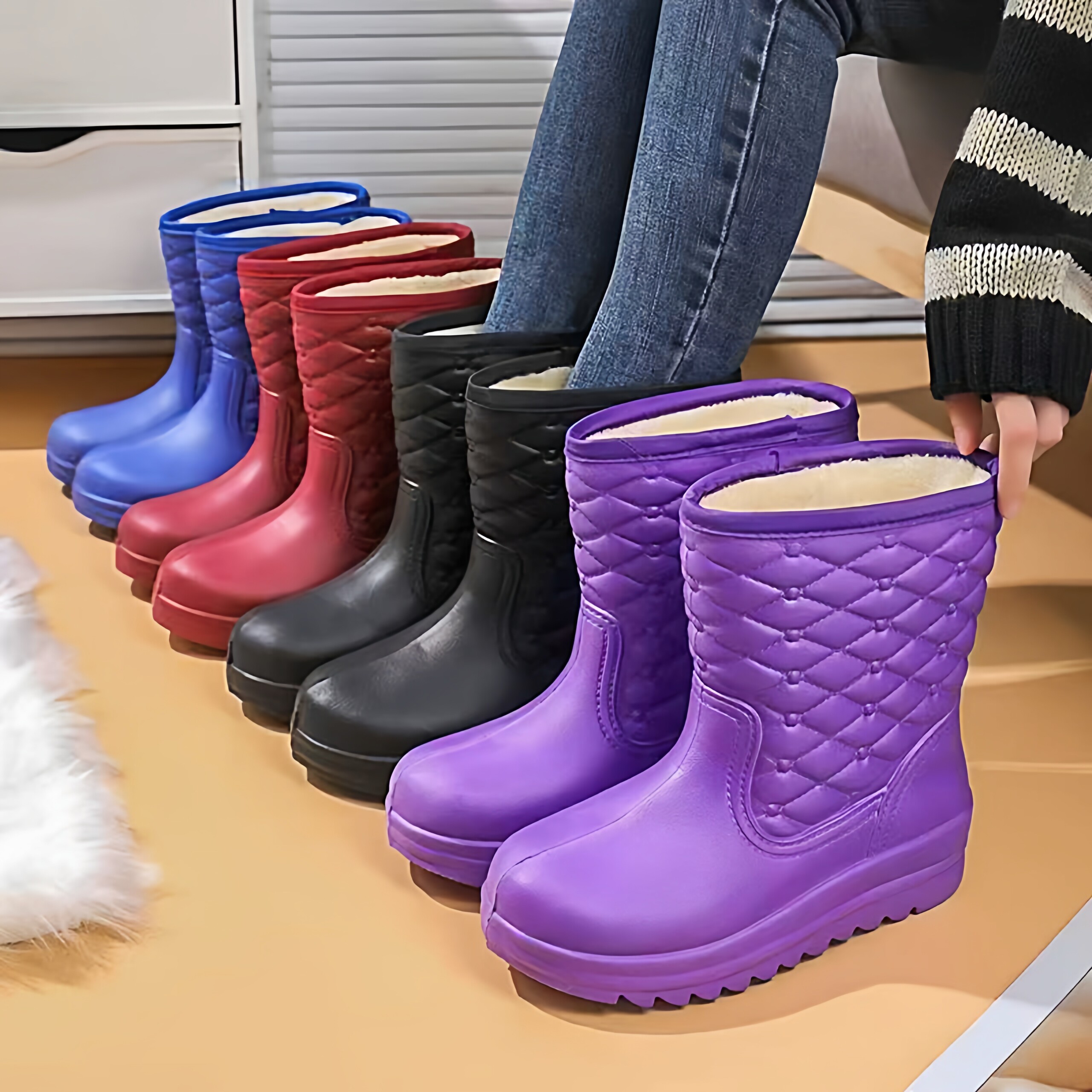雨鞋女加绒防滑水鞋加厚保暖防水棉雨靴男冬季水靴防寒加厚底胶鞋
