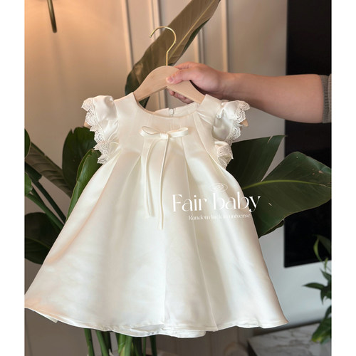 儿童一周岁生日女宝宝女童公主裙抓周缎面礼服花童婚礼小女孩高端