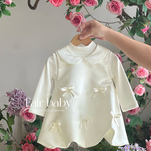 女宝儿童周岁生日抓周花童婚纱礼服公主连衣裙秋冬款高端白色绝美