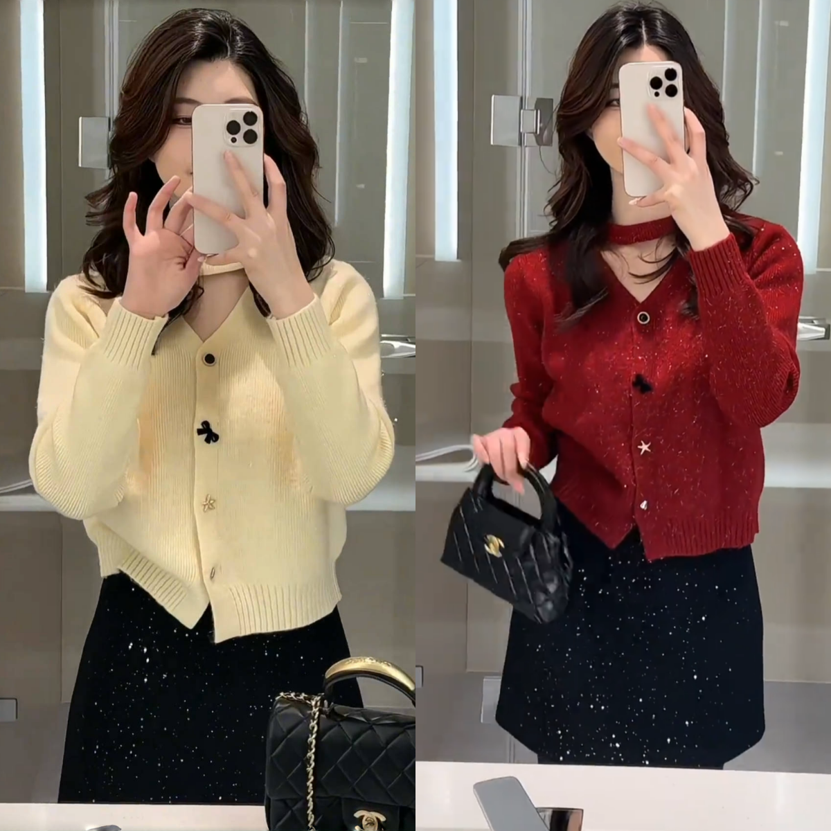 今年流行的漂亮套装小香风红色挂脖针织毛衣半身裙2025超火两件套