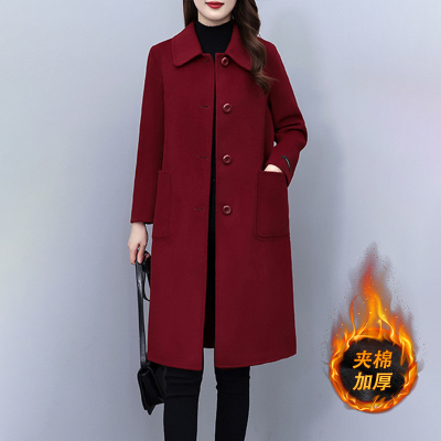 酒红色毛呢外套女士2025新款中年妈妈冬装高端大气上档次呢子大衣