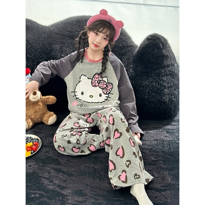 2025新款今年流行爆款睡衣女秋季女孩长袖长裤套装女童纯棉家居服