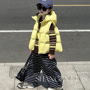 女童超好看马甲外穿洋气韩版冬季羽绒棉黄色坎肩外套儿童2025新款