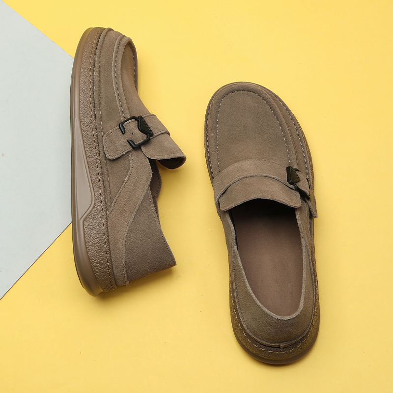 VIFIRFAR老钱风翻毛皮鞋男2026春季新款透气软底磨砂一脚蹬乐福鞋