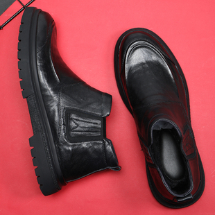 马丁靴男冬季加绒保暖棉鞋2025新款秋冬头层牛皮男高帮真皮鞋子