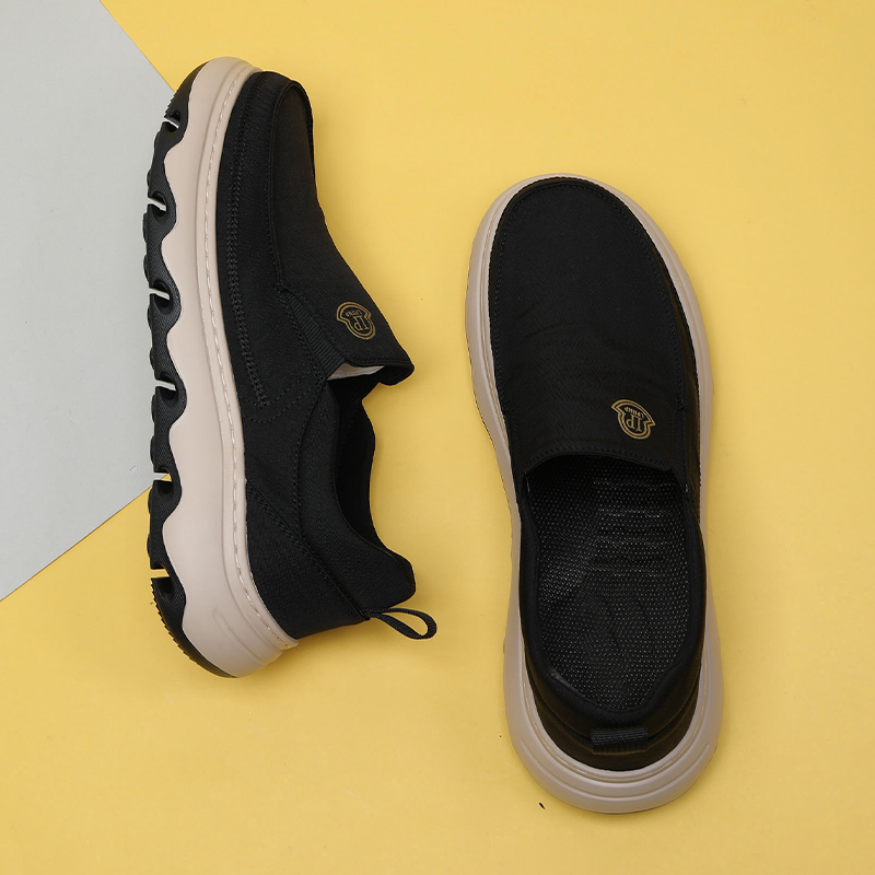 一脚蹬男鞋2026新款夏季透气宽脚舒适乐福鞋休闲软底黑色帆布鞋