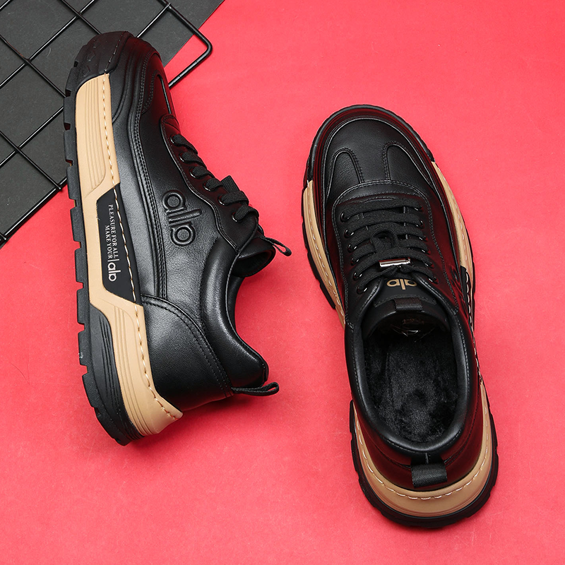 VIFIRFAR加绒皮鞋男款2025冬季运动休闲皮鞋发泡软底保暖加厚棉鞋