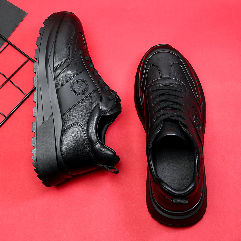 运动跑步休闲通勤增高真皮鞋子男