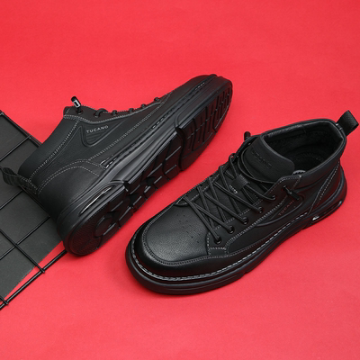 一脚蹬头层牛皮加绒保暖二棉鞋男