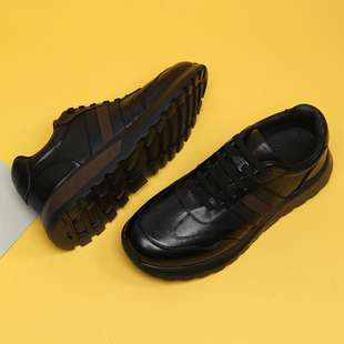 全头层牛皮运动皮鞋男2025秋冬新款增高厚底发泡软底男鞋休闲皮鞋