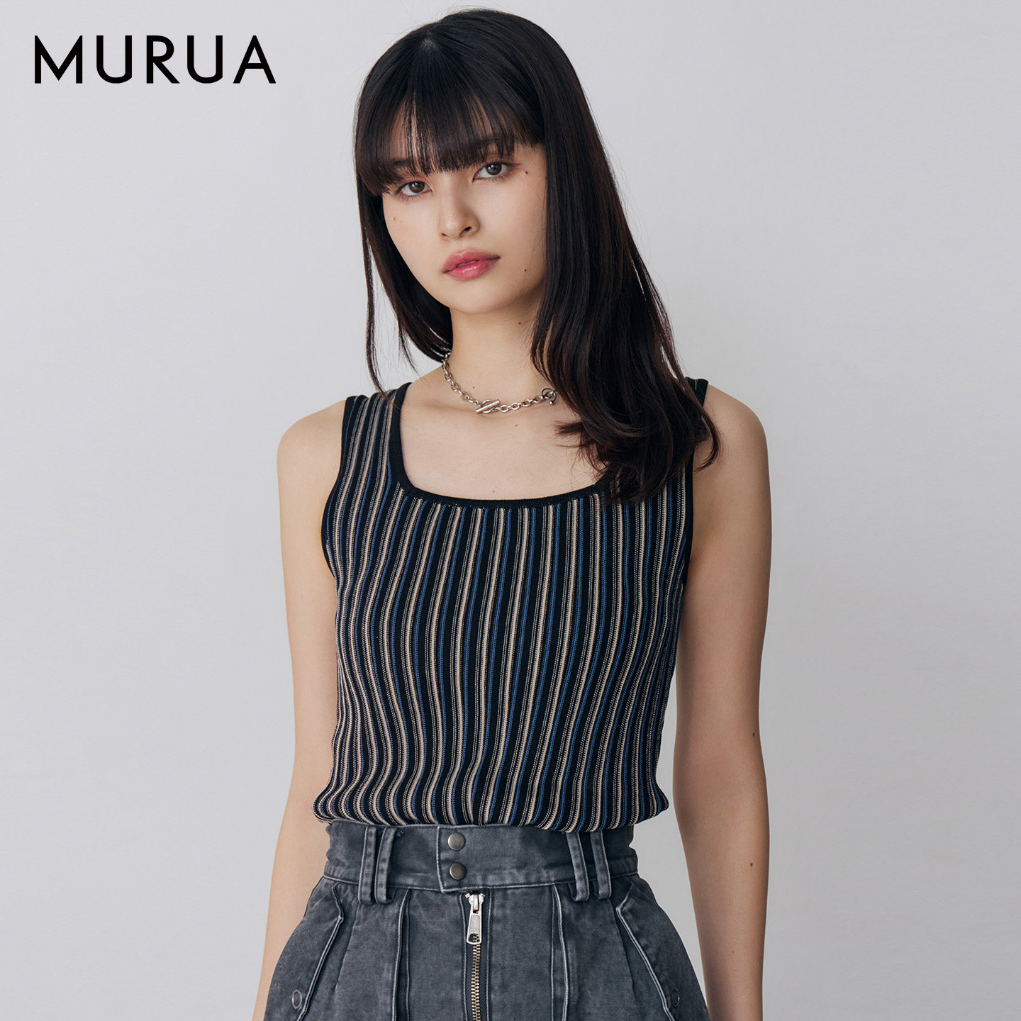 MURUA26春季新品修身前后两穿竖条编织无袖针织背心女0126226051