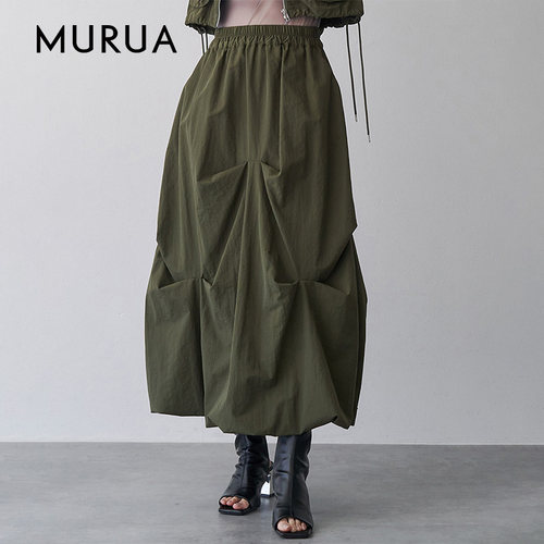 MURUA2025年春季新品时尚气质舒适褶皱气球下摆半身裙0125208053