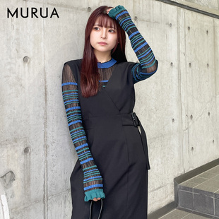MURUA2025年春季新品优雅风V领宽腰带无袖鱼尾连衣裙女0125103055