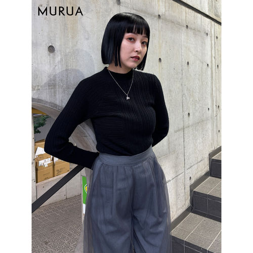 MURUA2025年春季新品英伦半高领不对称罗纹针织上衣女 0125126005