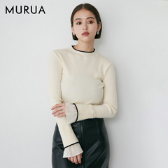 MURUA25秋季新品高级简约双层喇叭袖罗纹毛针织衫上衣0125426900