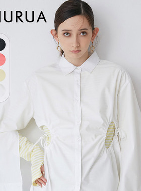 MURUA2024春季新款长袖宽松侧腰挖空褶皱设计衬衫女0124204008