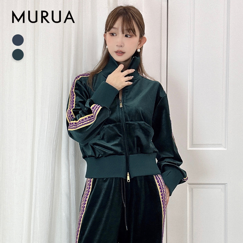 MURUA2024冬季新品时尚通勤风宽松优雅丝绒运动夹克女0124402900