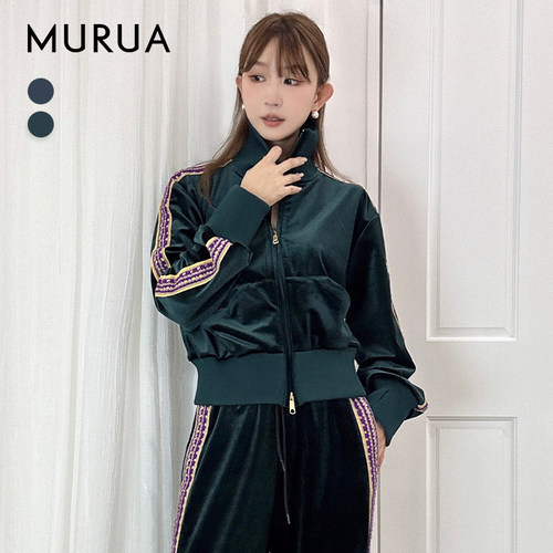 MURUA2024冬季新品时尚通勤风宽松优雅丝绒运动夹克女0124402900