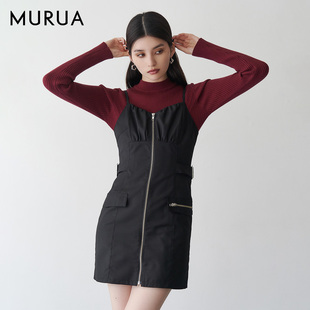 连衣裙0125403052 机能拉链格纹纯色吊带迷你短款 MURUA25秋季 新品