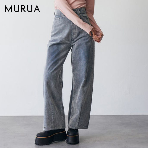 MURUA25铆钉植绒两穿高腰牛仔裤