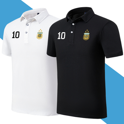 2023新款夏季三颗星阿根廷队短袖POLO衫男款球迷纪念翻领梅西10号