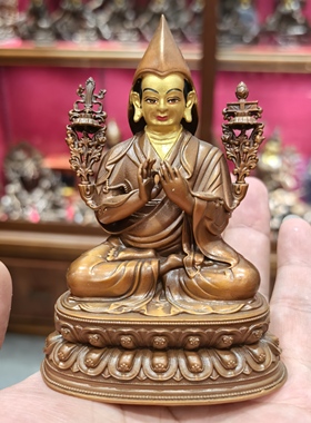 宗喀巴/阿卡巴/阿卡巴大师/萨巴/萨巴扎巴/洛桑扎巴/10cm红铜佛像