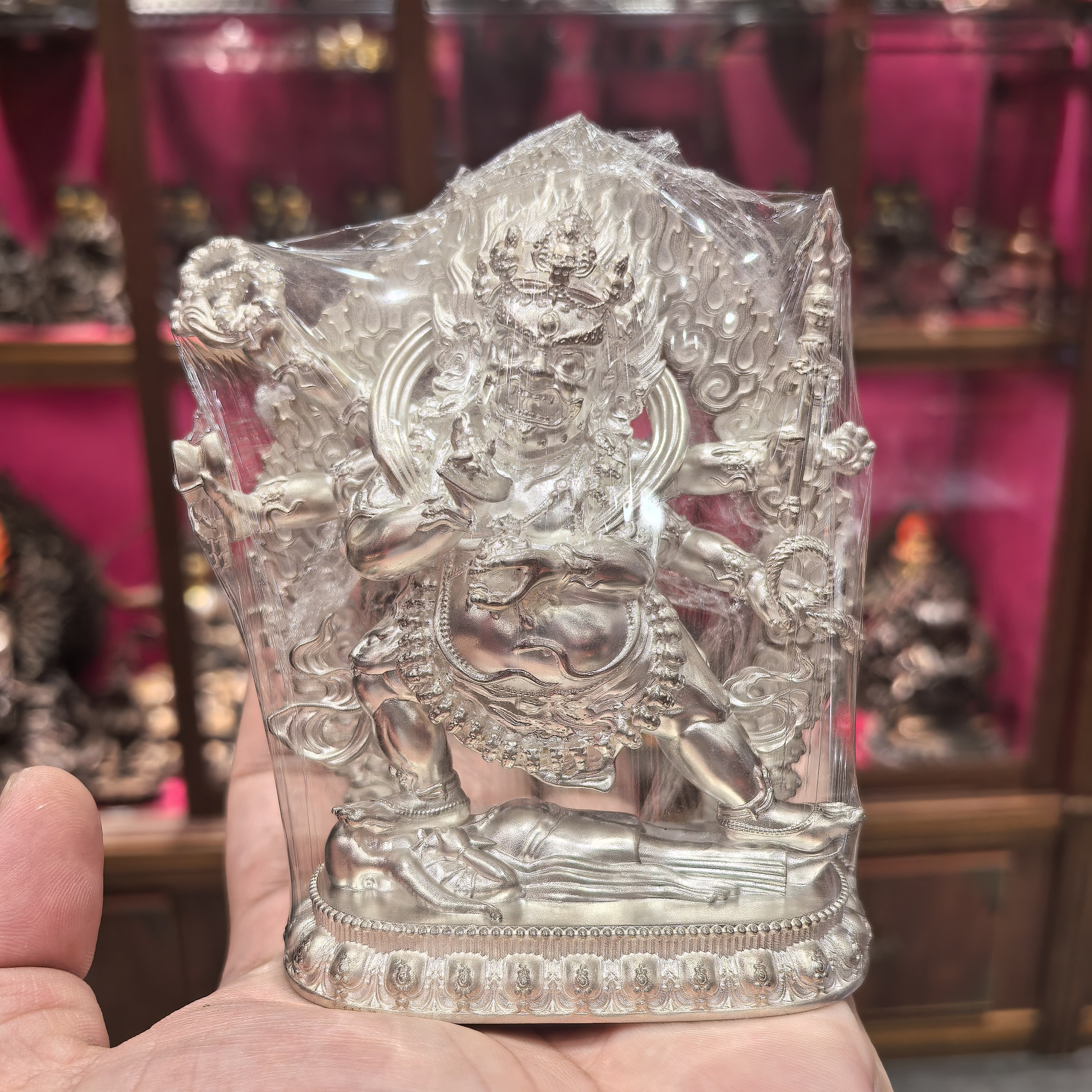 六臂大黑天/大黑天/玛哈嘎拉/六臂玛哈嘎拉/11cm纯银佛像佛堂摆件
