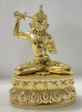 文殊/江白央/降白央/马拉王朝文殊菩萨佛像/15cm金铜精品佛堂摆件