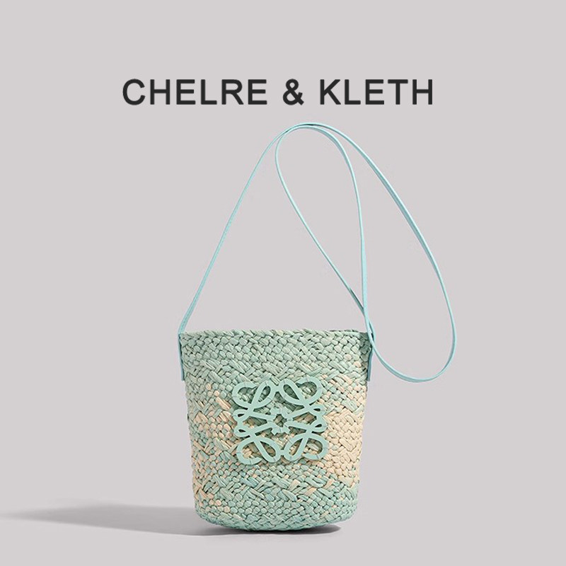 CHELRE&KLETH海盐慕斯草编包夏天度假风沙滩海边编织包ck手机包女