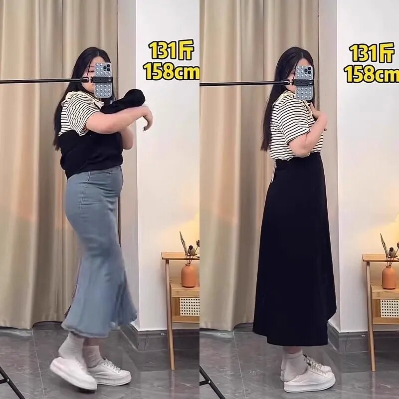 高品质大码设计感小众不规则黑色半身裙女春夏季胖mm西装裙a字裙