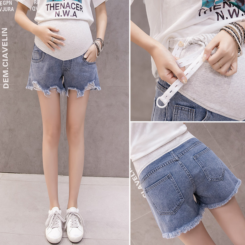 夏天破洞孕妇牛仔短裤时尚潮妈外穿打底裤子宽松大码托腹裤夏装女