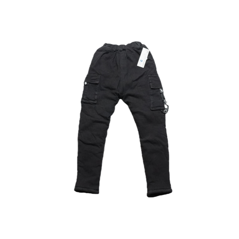 黑色多口袋工装牛仔冬季加绒童裤