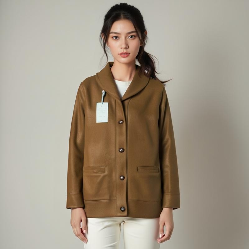 日系原单女装时尚简约青果领加厚摇粒绒开衫外套小高端秋冬季新款