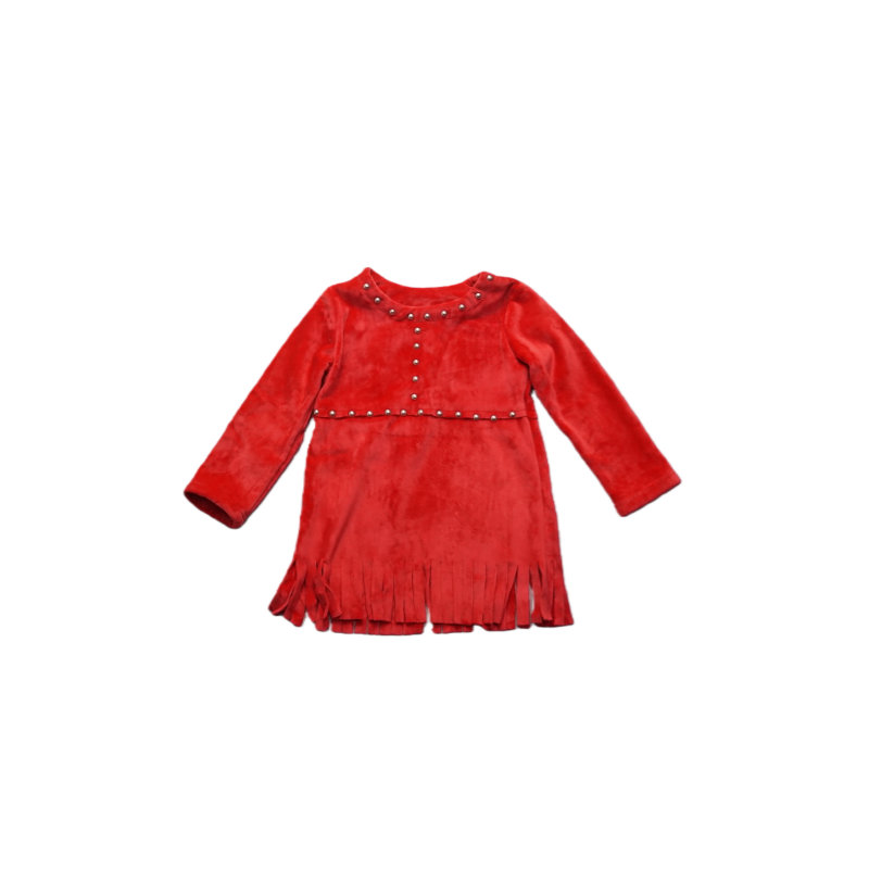 韩版红色加厚绒布连衣裙女童铆钉流苏中长裙修身休闲秋冬新款童裙