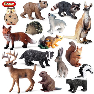 野生仿真动物模型袋鼠白尾鹿红狐松鼠麋鹿棕熊野兔刺猬玩具