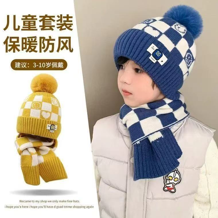 韩版儿童冬季套帽新款格子洋气